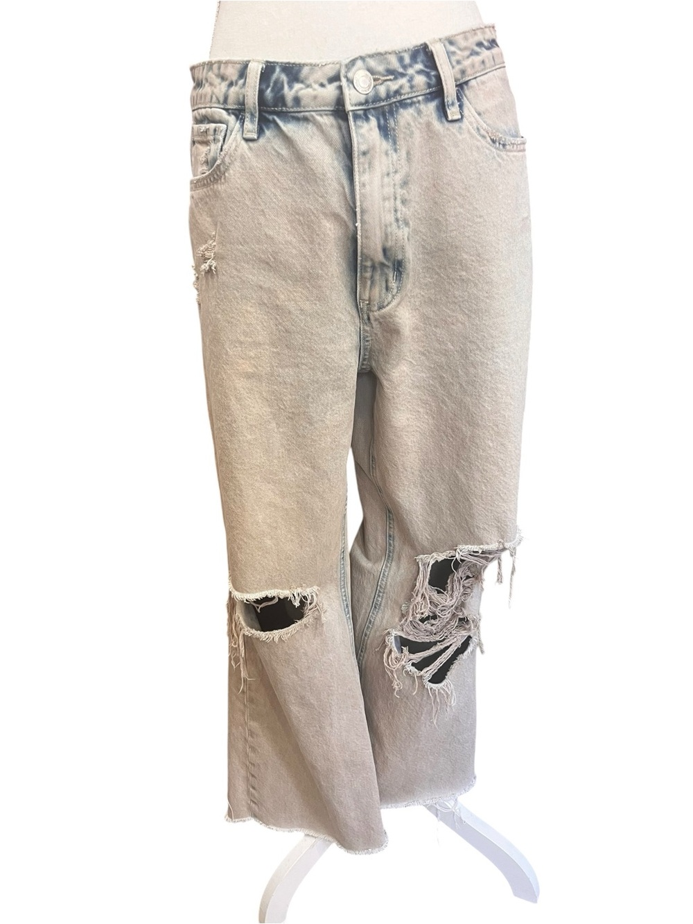 VERVET Los Angeles Size 29 Distressed Wide Leg Jeans Acid Wash Raw Hem High Rise - Picture 2 of 10